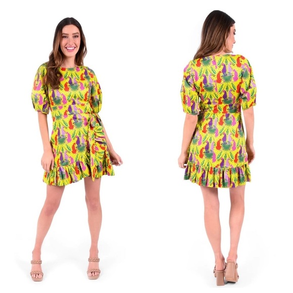 Emily McCarthy Lola Wrap Dress in Peekaboo Cat Print Size Medium NEW - Picture 3 of 11